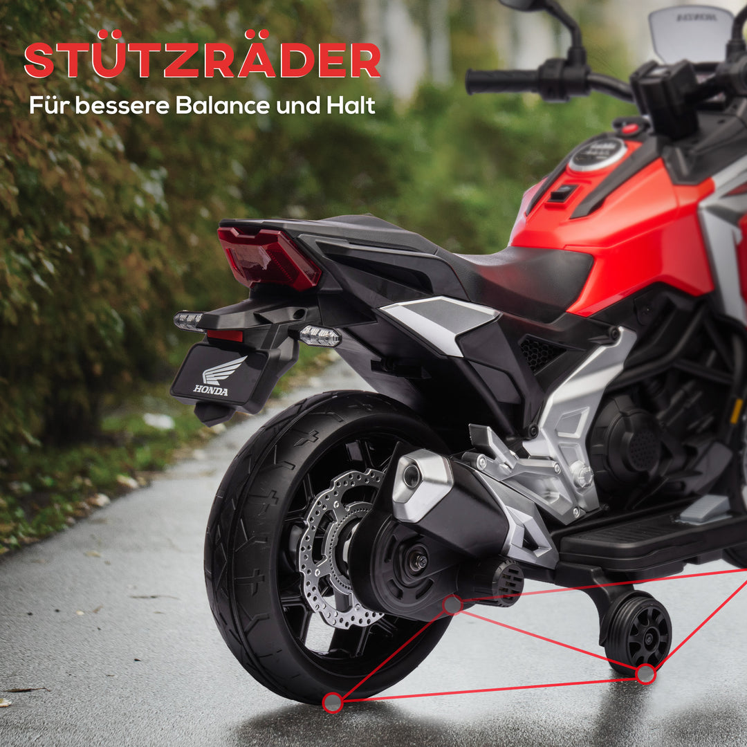 Elektrisk børnemotorcykel, Honda, 3 km/t, musik og lys, 3-6 år, op til 30 kg, rød