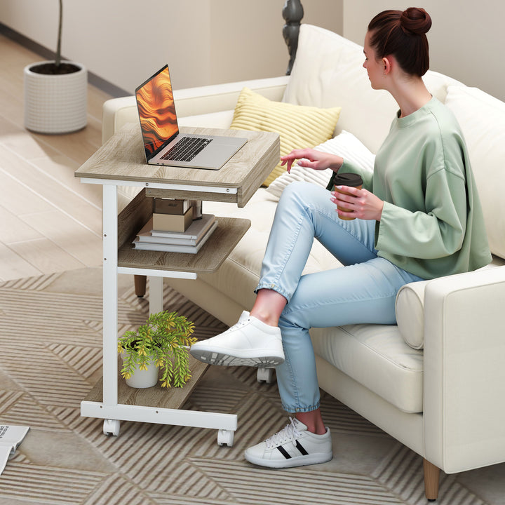 Skrivebord med rullebord og hylder, 4 hjul, kompakt, spånplade, metal