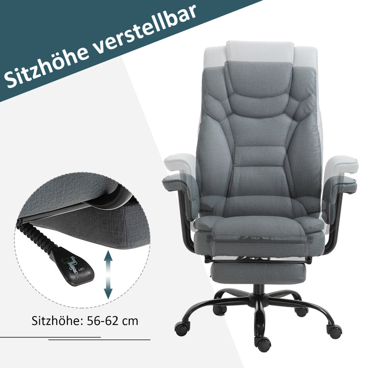 Kontorstol ergonomisk executive-stol 360° drejelig computerstol højdejusterbar med nakkestøtte og polstrede armlæn med fodstøtte kunstlæder 68 x 80 x 120–126 cm