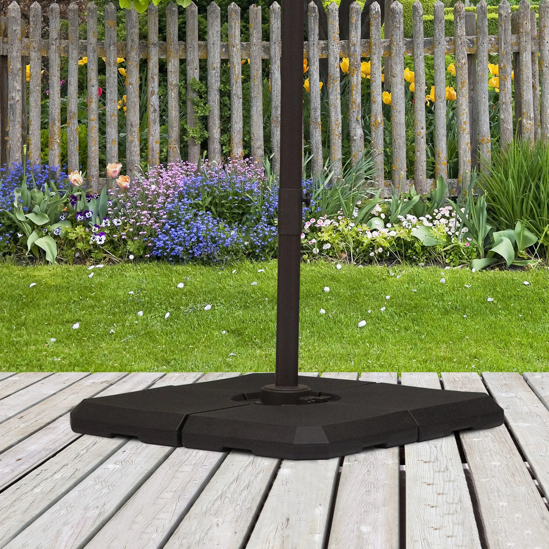 Parasolfod, 4-delt parasolstativ, kan fyldes med 80 kg vand eller 120 kg sand, HDPE, sort, 100 x 100 x 9,5 cm