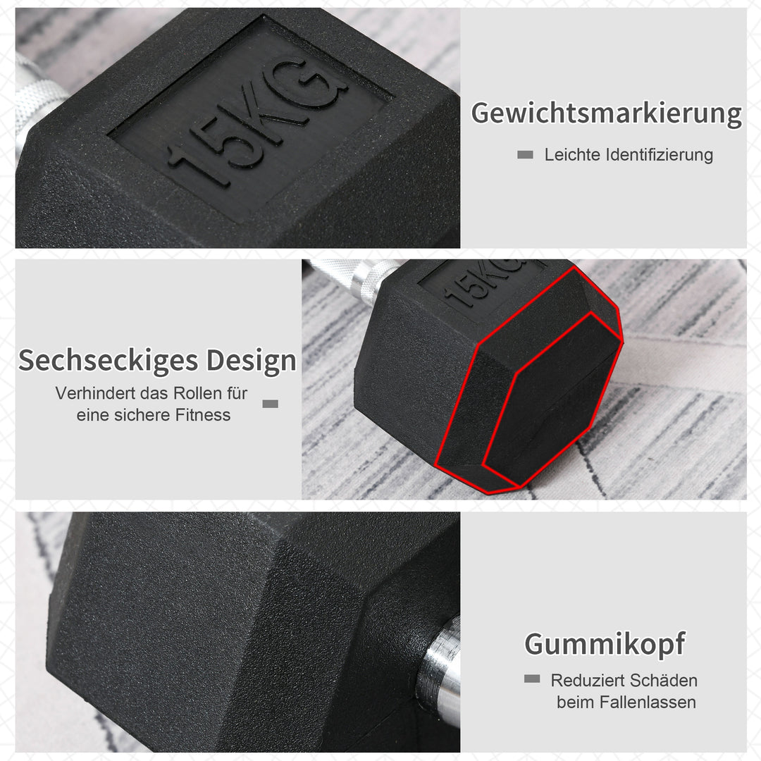 Håndvægte med riflet håndtag, støbejernshåndvægt, 1 x 15 kg, håndvægte til mænd og kvinder, håndvægt til hjemmet, fitnesscenter, styrketræning
