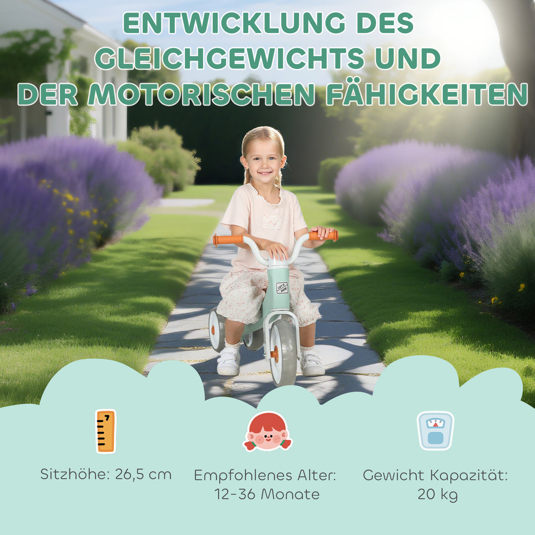 Balancecykel til småbørn uden pedaler, 3 lydløse hjul til 12-36 måneder drenge og piger, indendørs udendørs, grøn
