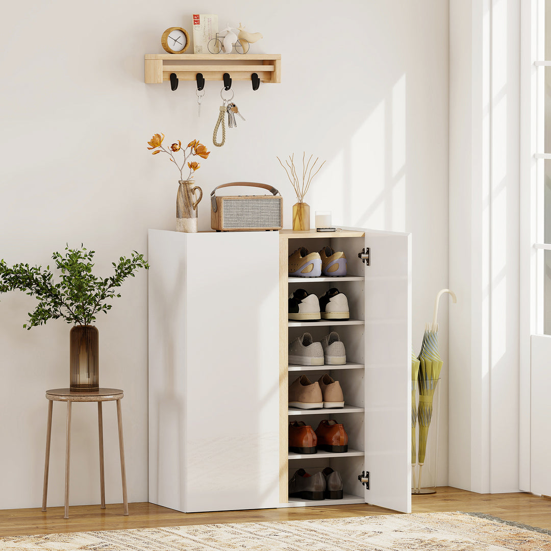 Skoskab med soft-close-funktion, 6-etagers design uden håndtag, plads til op til 18 par, til entré, træ, hvid
