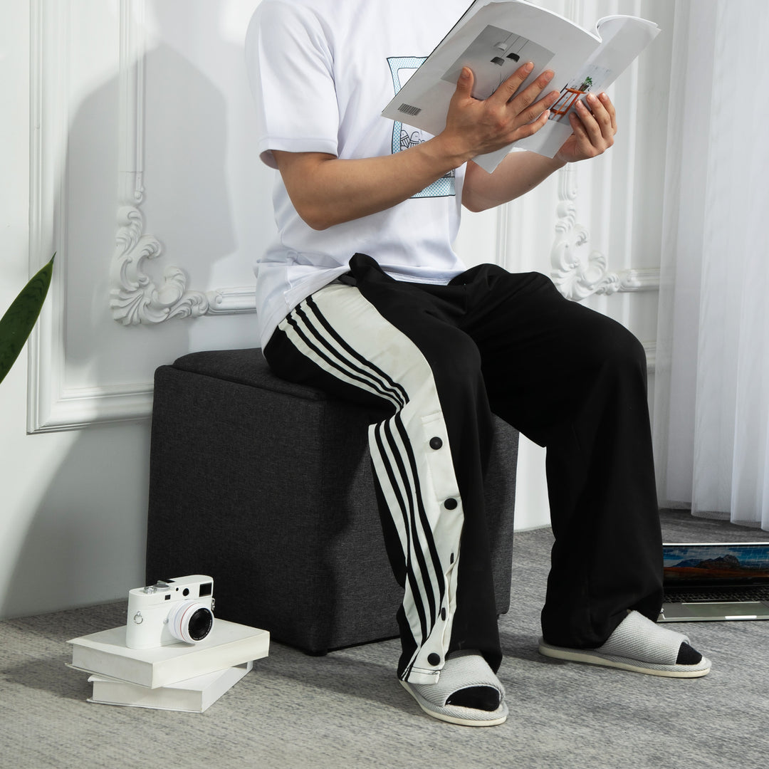 Opbevaringsfodskammel, fodskammel, polstret fodskammel, aftageligt låg, betræk i hørlook, 42 x 42 x 41 cm, mørkegrå