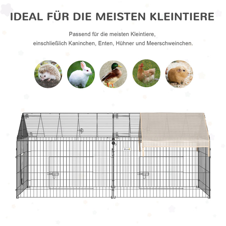 Kravlegård til små dyr, udendørs indhegning, 4 jordpæle, 220 cm x 103 cm x 103 cm, sort + beige