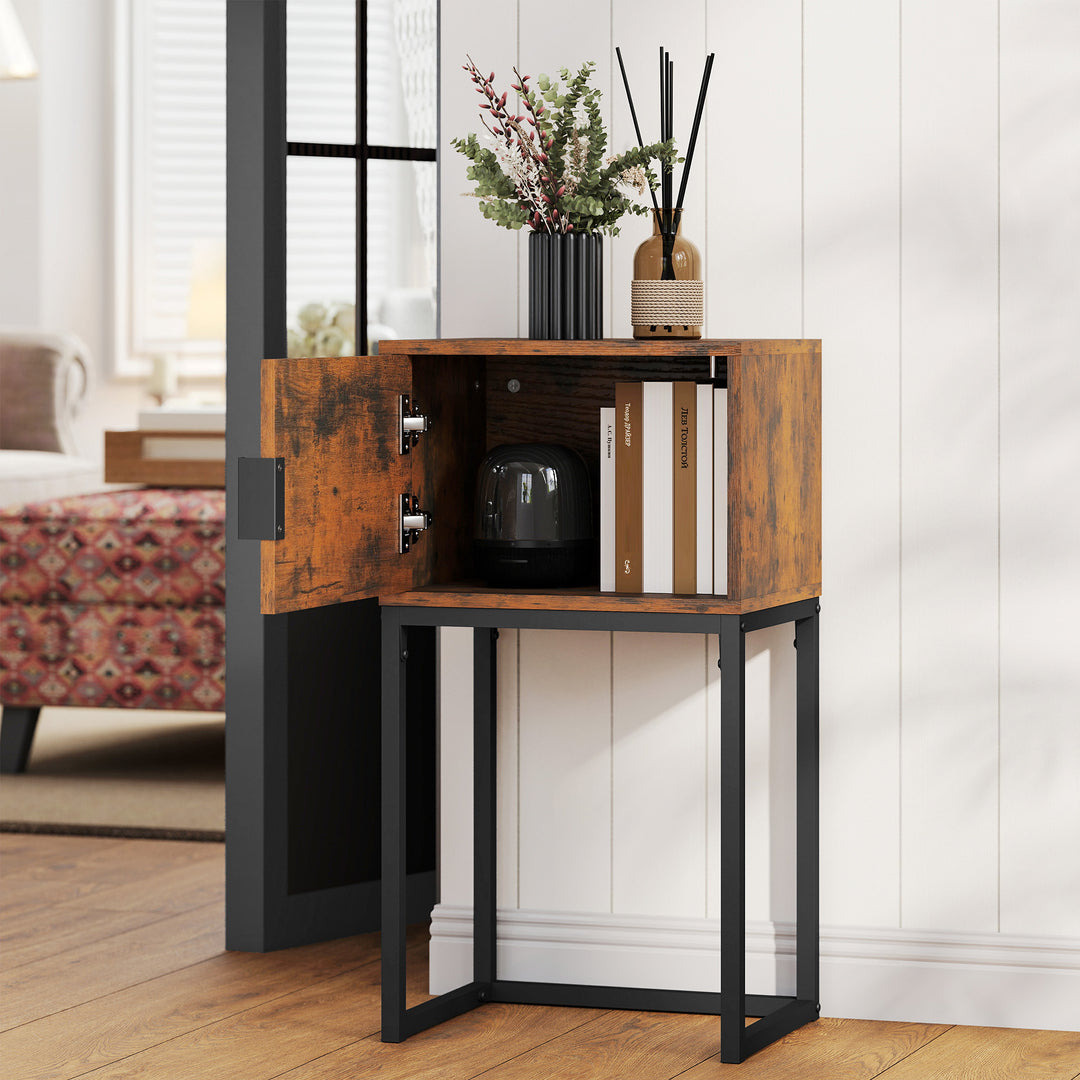 Smalt konsolbord, skab, industrielt design, stue/entre, 40x30x76cm, rustik brun