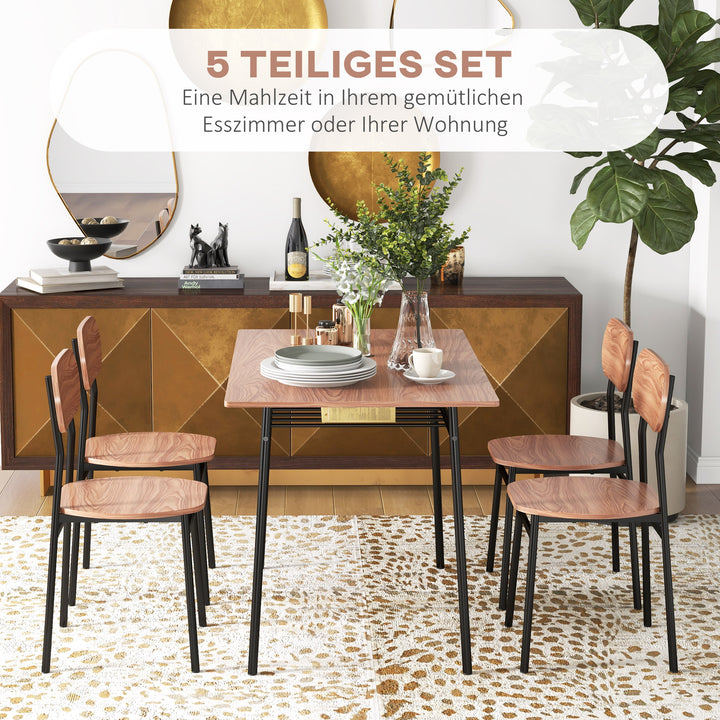Spisebordsæt med stole spisebord, industrielt design, 110 cm x 70 cm x 75 cm, brun