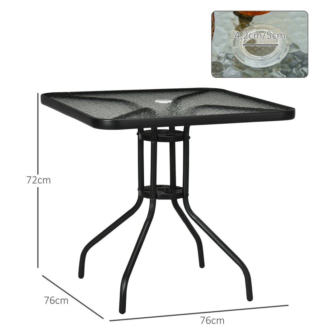 Aftageligt havebord i metal, 76x76 cm, vejrbestandigt balkonbord med parasolhul, skridsikkert, sort