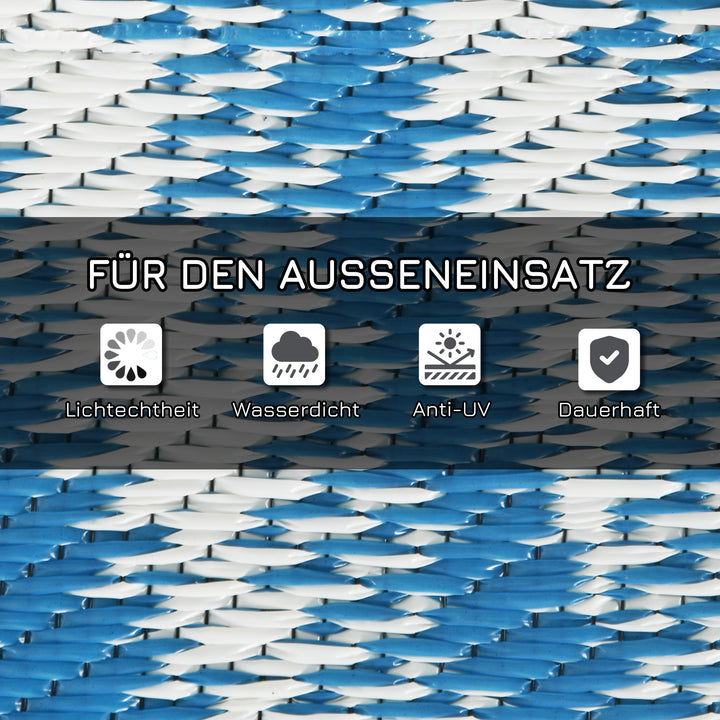 Udendørs vendbart tæppe, vandtæt, bladmønster, 182x274cm, blå/creme