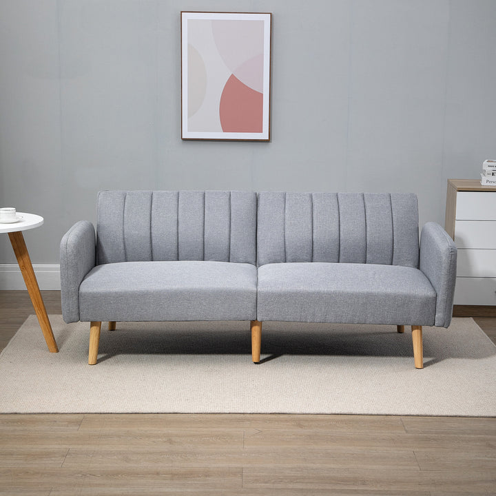 Sovesofa, 2-personers stofsofa, sofa med sovefunktion, hørlignende polyester, gummitræ, 173 x 75 x 73 cm, grå