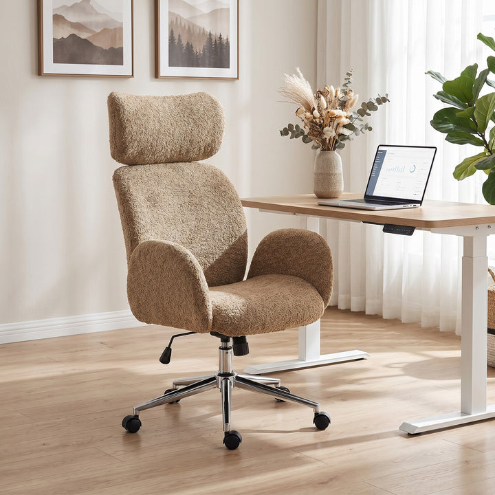 Kontorstol med justerbar nakkestøtte, ergonomisk skrivebordsstol, vippefunktion, højdejusterbar, brun