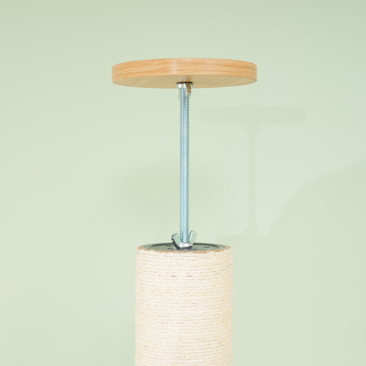 Lofthøjt kradsetræ, anti-tip sikkerhed, sisal rebstolper, konstrueret træ, eg + cremehvid