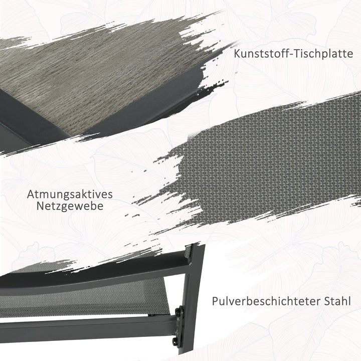 Havemøbelsæt, havesiddegruppe, 1 bord, 6 stole, 150 x 87 x 72 cm, grå