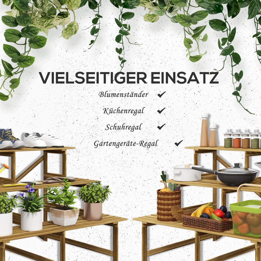 Plantestige, blomsterstige, blomsterhylde, plantehylde, blomsterstativ, 3 niveauer, fyrretræ, 120 x 80 x 78 cm