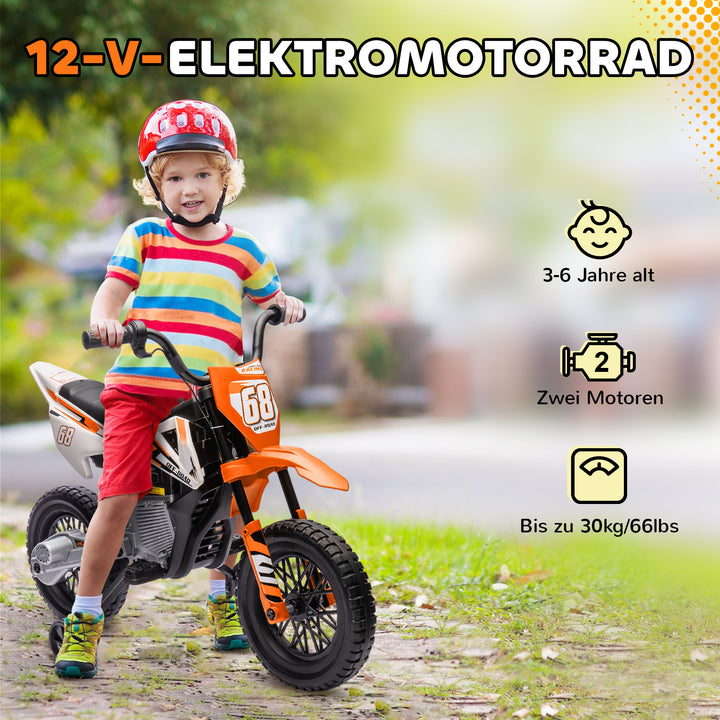 Elmotorcykel til børn, 12V børnemotorcykel med musik, børnekøretøj med støttehjul, 3-6 år, orange