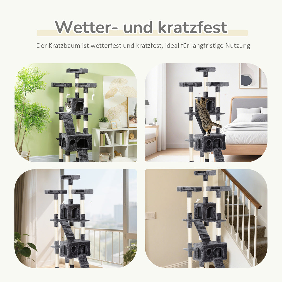 Kradsetræ med kattehulestige xxl kradsetræ klatretræ klatretræ til katte multiniveau multiaktivitetscenter plys grå 49 x 49 x 173 cm