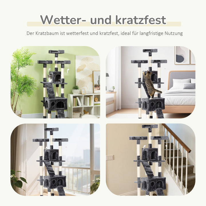 Kradsetræ med kattehulestige xxl kradsetræ klatretræ klatretræ til katte multiniveau multiaktivitetscenter plys grå 49 x 49 x 173 cm