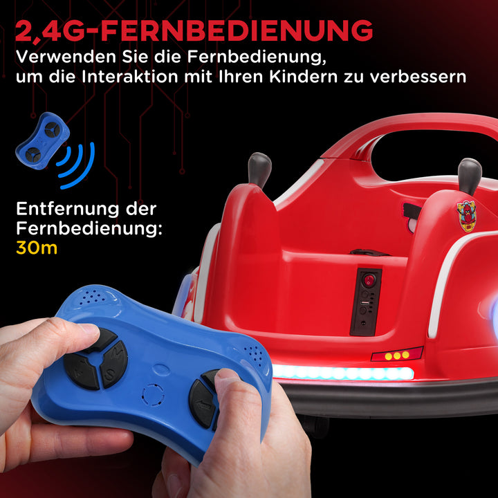 Børne-kofangerbil, 360° rotation, til 3-5 år, med fjernbetjening, musik, rød