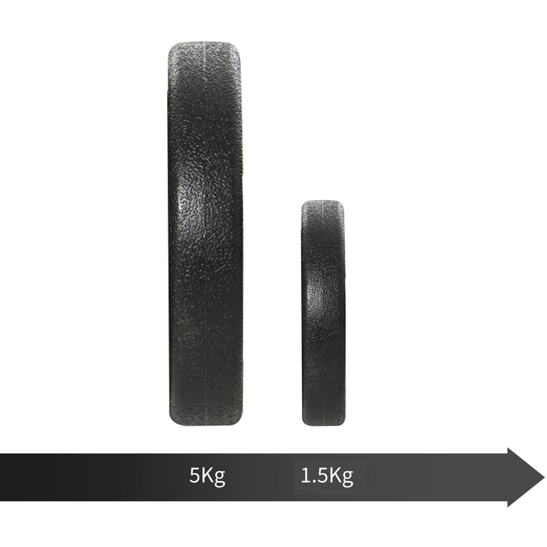 Håndvægtsæt 8 x 5 kg, 4 x 1,5 kg vægtskiver med plastbelægning, gulvvenlig, sort