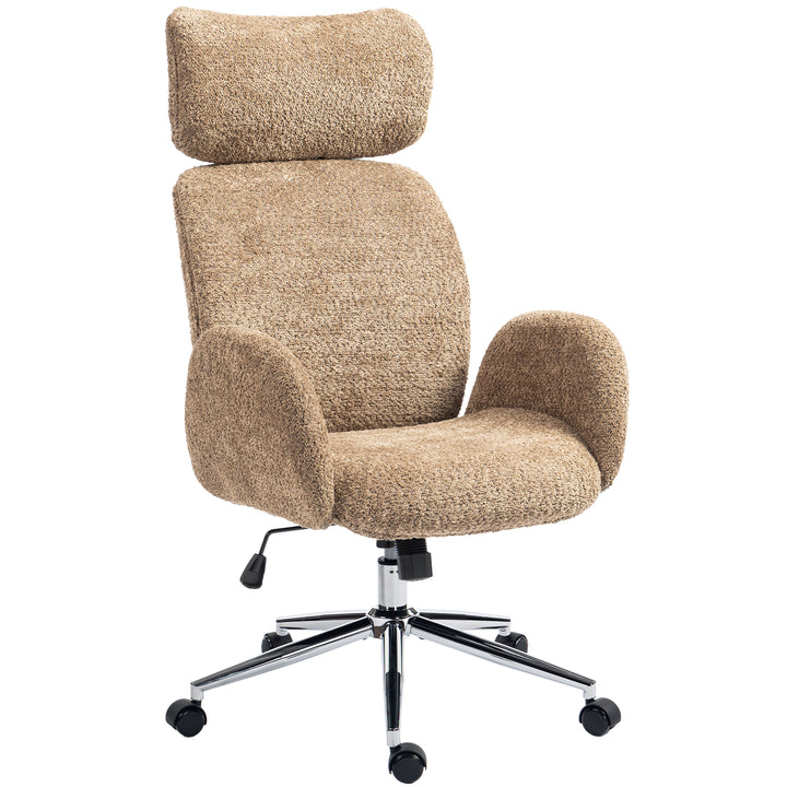 Kontorstol med justerbar nakkestøtte, ergonomisk skrivebordsstol, vippefunktion, højdejusterbar, brun