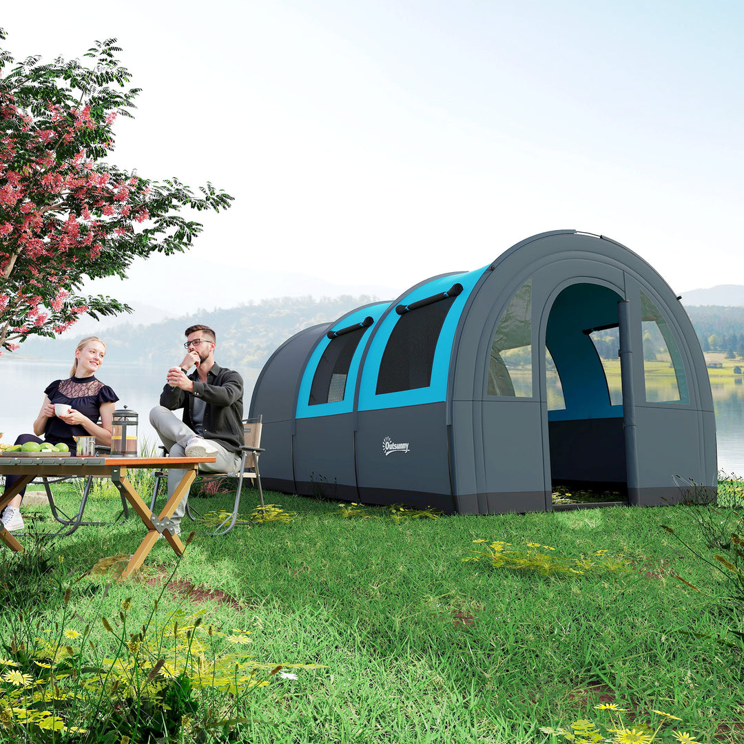 Campingtelt til op til 6 personer, familietelt, separate områder, vandtæt, grå/blå