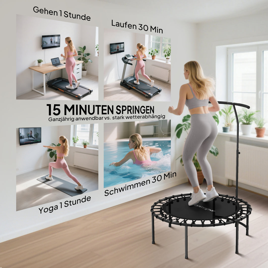 Rebounder-trampolin, 5-niveau justerbart håndtag, træningstrampolin, sort