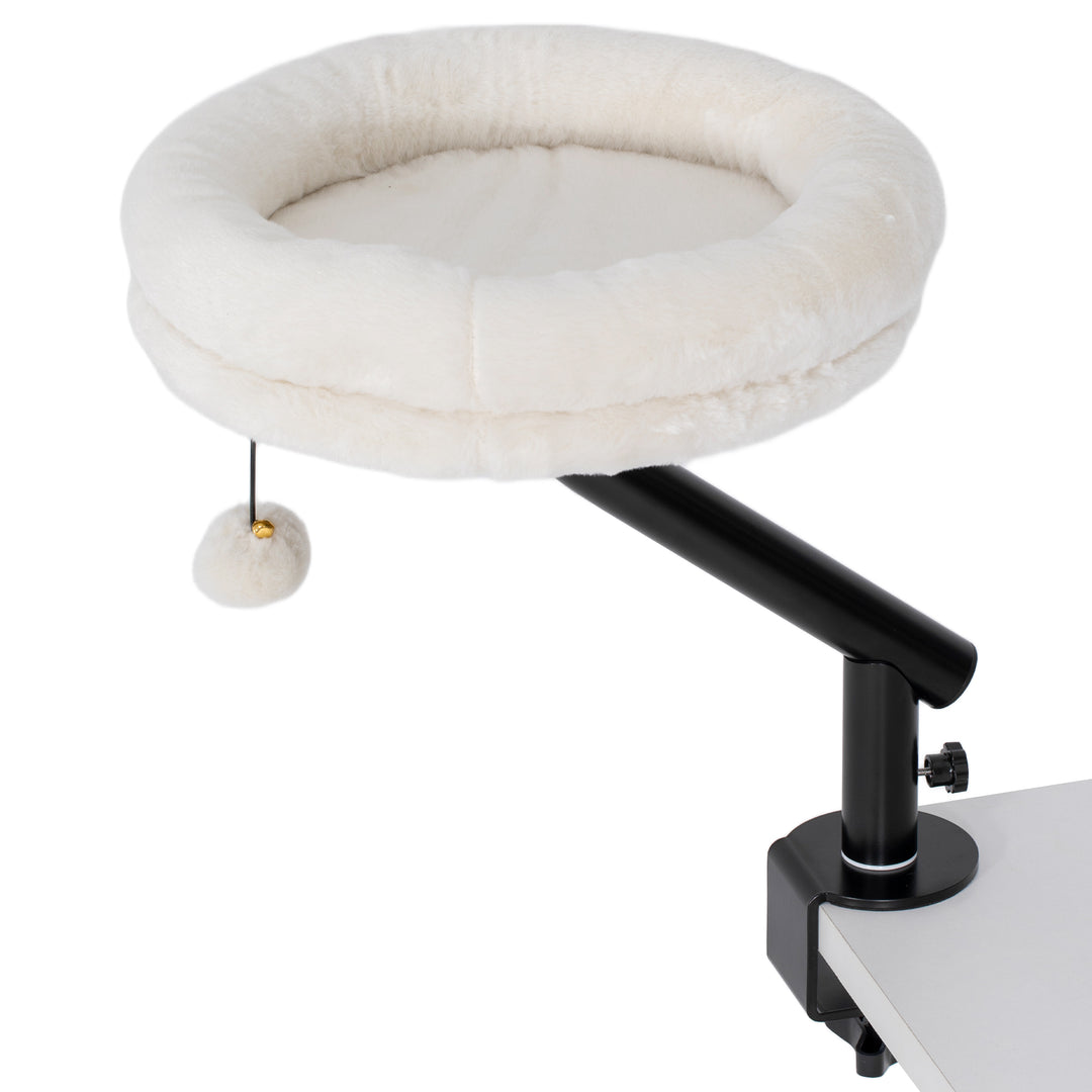 Katteseng til skrivebord, katteseng til skrivebord med 360° rotation, justerbar højde, katteseng med aftagelig, maskinvaskbar seng, til katte under 6 kg, hjemmekontor, cremehvid