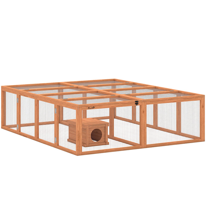 Kaninbur i træ med 2 døre, ly til 2-4 dværgkaniner, 180,4 x 150 x 48 cm, orange
