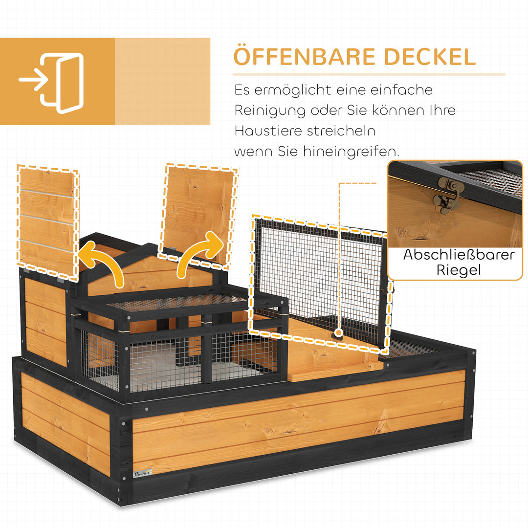 2-Etagers tudsehus til indendørs/udendørs brug med skuffe, grantræ, gul