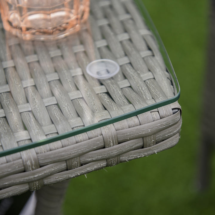 Havemøbelsæt i polyrattan, udendørs lounge med balkonmøbler til 2 personer, 3-delt siddegruppe, 2 stole, bordhynder, havelounge til haven, terrasse, balkon, grå