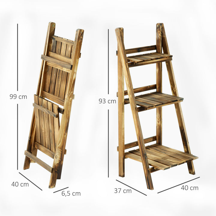 3-lags plantestativ, foldbar 93 cm høj blomsterstativ til indendørs og udendørs brug, træplantehylde, urtepottestativ med bakker, plantetrappe til stue, have, balkon, mørkebrun