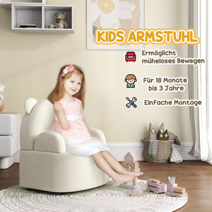 Børnelænestol, bjørneformet, blød teddyfleece, op til 3 år, 52x48x59 cm, beige