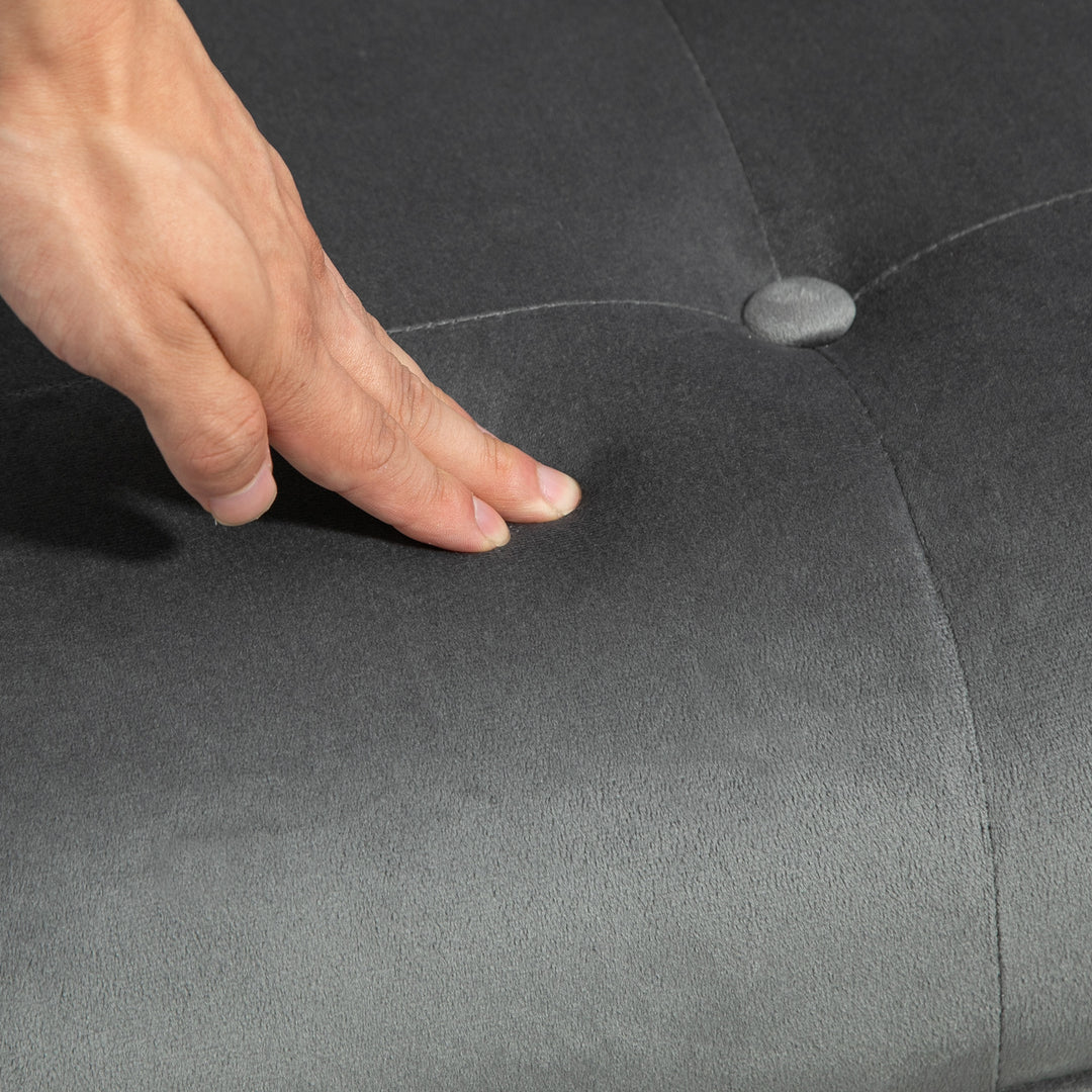 Accentstol med fodskammel, polstret, høj ryg, fløjlslook, op til 150 kg, mørkegrå