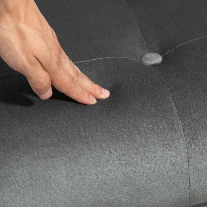 Accentstol med fodskammel, polstret, høj ryg, fløjlslook, op til 150 kg, mørkegrå