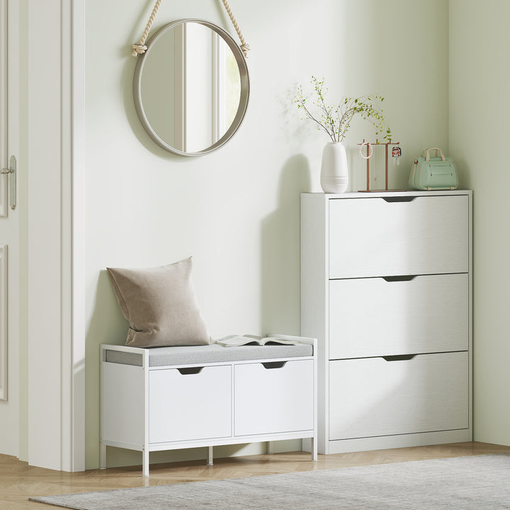 Skoskab med 3 sammenklappelige skuffer, til op til 12 par sko, spånplade, 80 x 17 x 108 cm, hvid