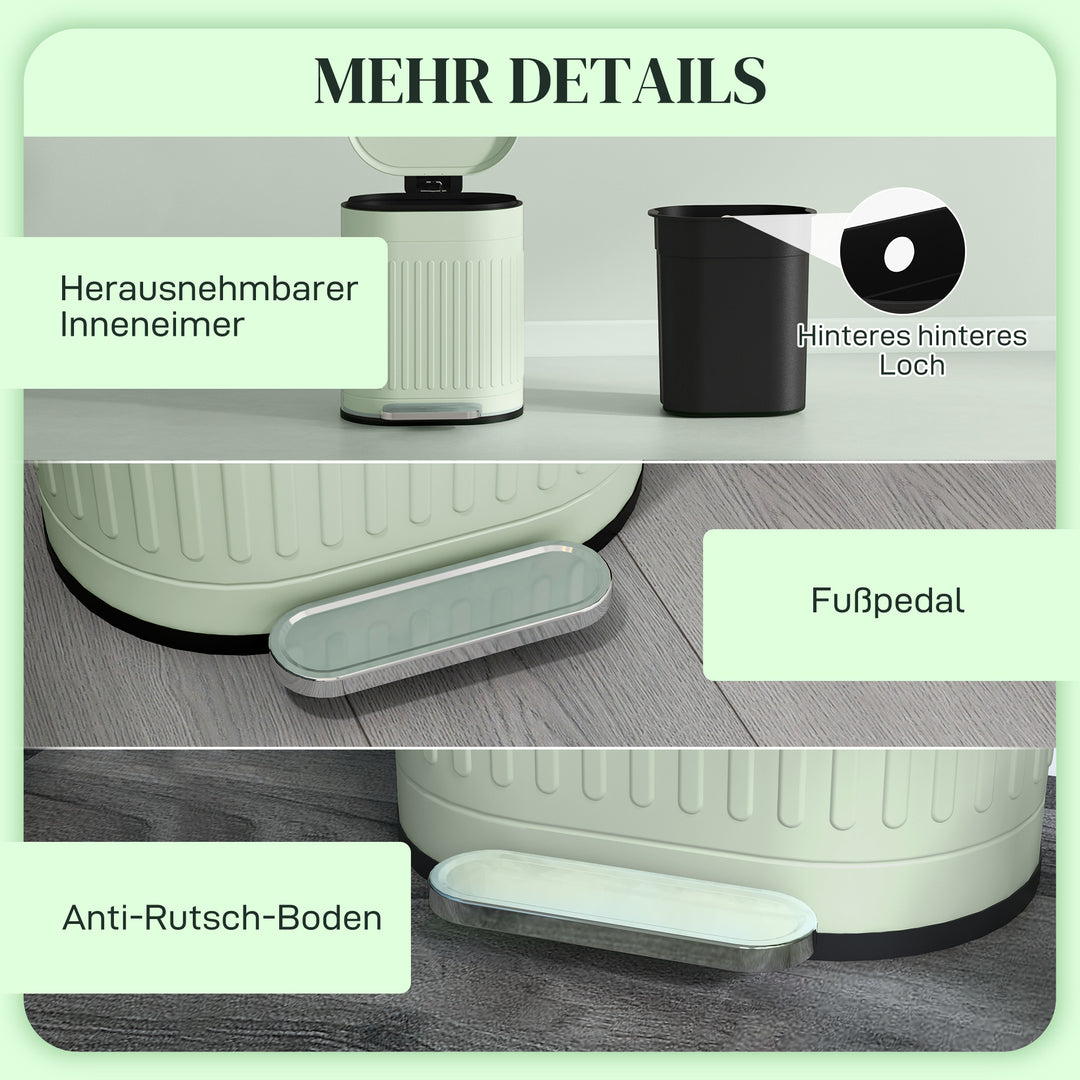 20L pedalspand med låg, aftagelig inderspand, soft-close-funktion, 36,5 x 31,2 x 45 cm, grøn