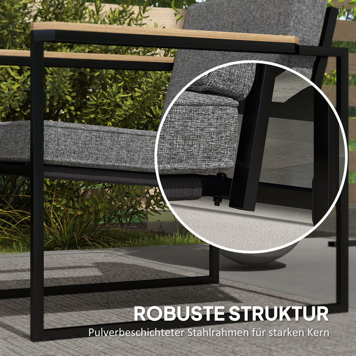 Havemøbelsæt til 4 personer vejrbestandigt balkonmøbelsæt med 2-personers sofa, 2 stole sædehynder sidebord grå