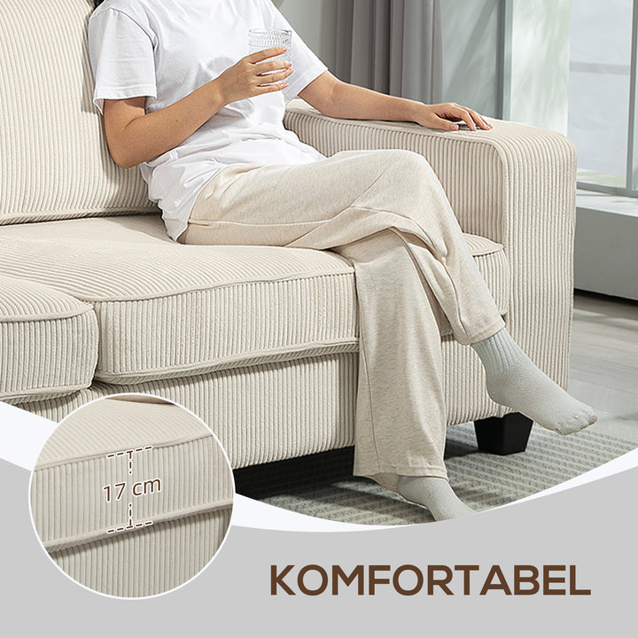 3-personers sofa med fløjlsbetræk, stuesofa med fjederkerne, op til 400 kg, 227 x 84 x 87 cm, cremehvid