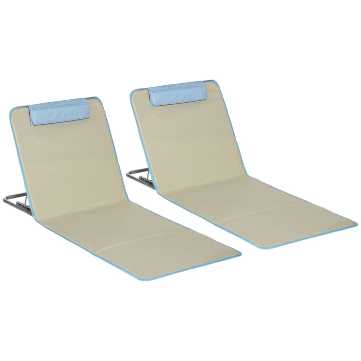 Sæt med 2 strandmåtter, justerbare, foldbare, 124L x 53B x 37-50H cm, beige