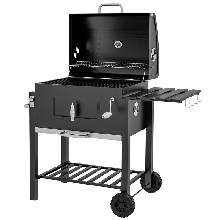 Kulgrillrøger bbq-røger, 1 hylde, 1 håndklædetørrer, 2 grillriste, 113 cm x 65 cm x 108 cm, sort