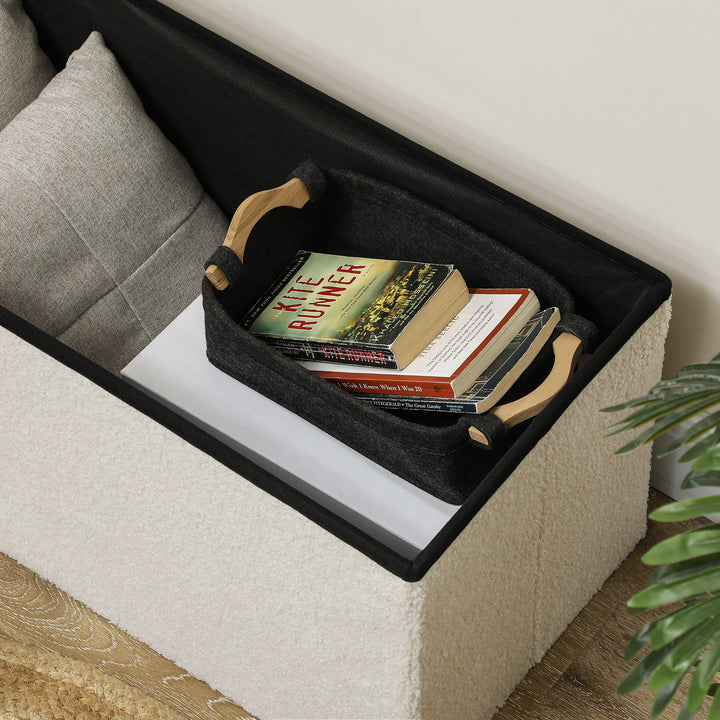 Opbevaringsskammel, polstret bænk med opbevaringsplads og låg til stue, soveværelse, entre, cremehvid