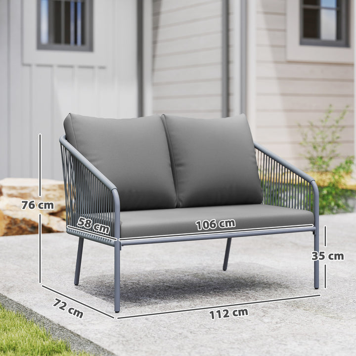 Havesofa med hynder, 2-personers rattansofa, loungesofa, udendørs balkonsofa, 112 x 72 x 76 cm, grå