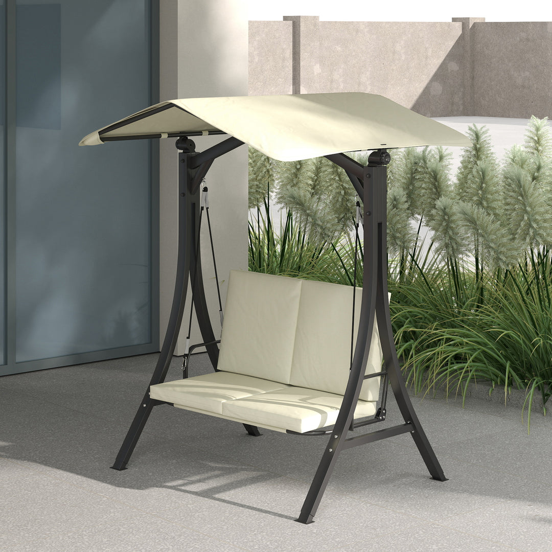 Verandagynge med justerbar soltagssædehynde, 2-personers op til 220 kg, 150 x 120 x 182 cm, cremehvid
