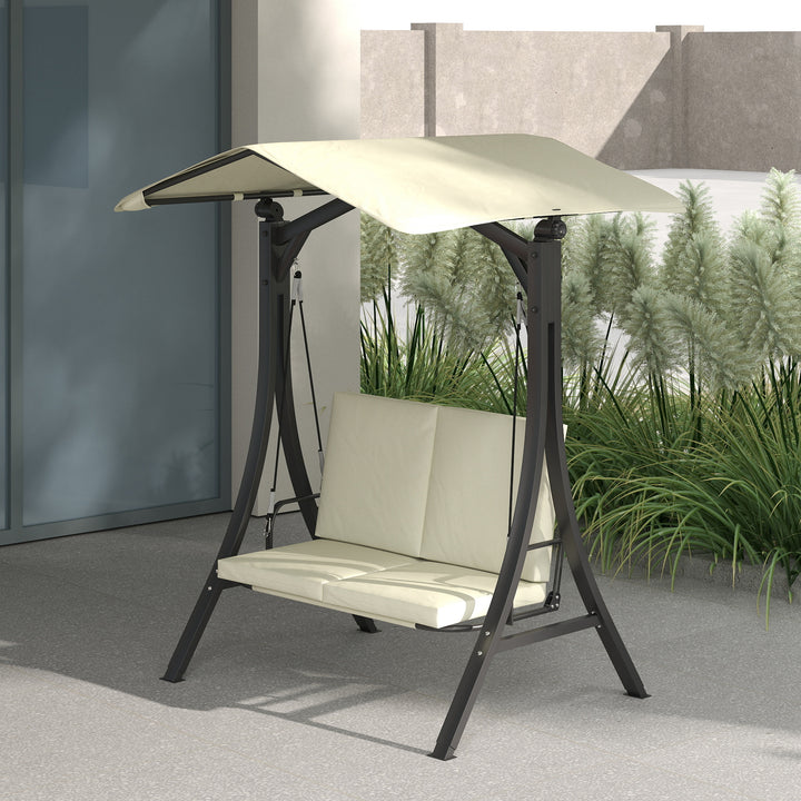 Verandagynge med justerbar soltagssædehynde, 2-personers op til 220 kg, 150 x 120 x 182 cm, cremehvid