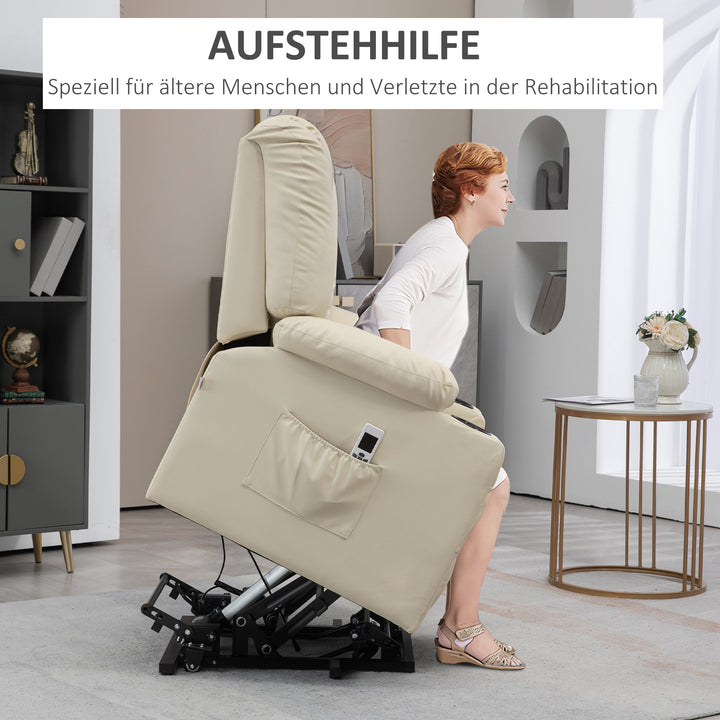 Massagestol stand-up aid seniorstol, inklusive fjernbetjening, 4 massagetilstande, 90 cm x 98 cm x 102 cm, creme