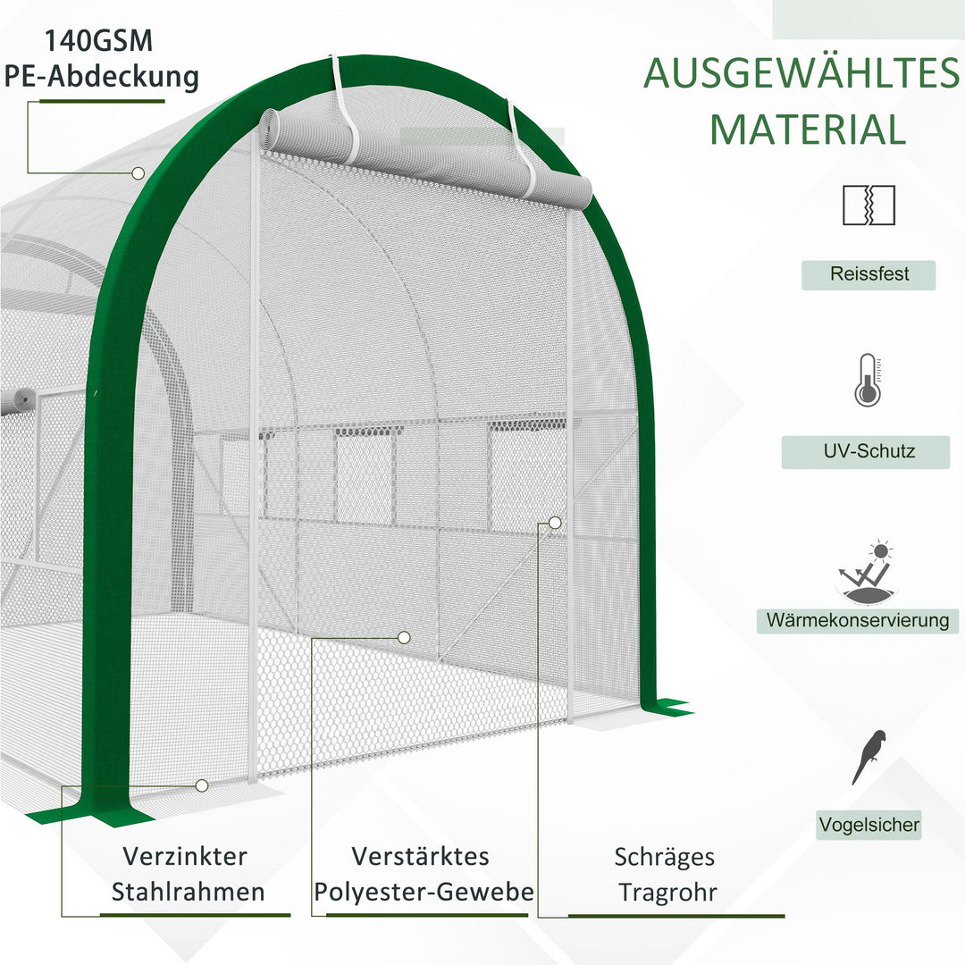 Tunneldrivhus, drivhus, lynlåsdøre, netvinduer, metalramme, 3,5 x 2 x 2m, hvid