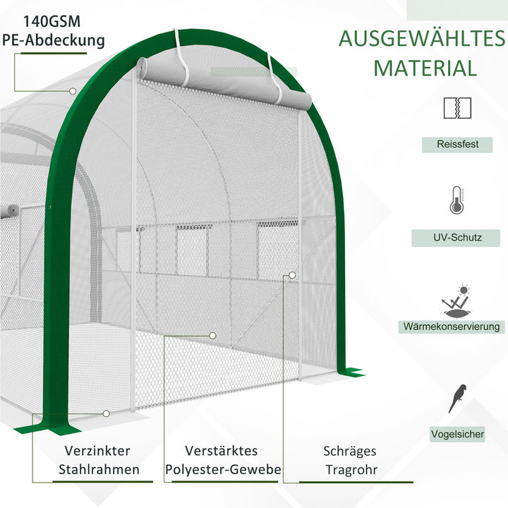 Tunneldrivhus, drivhus, lynlåsdøre, netvinduer, metalramme, 3,5 x 2 x 2m, hvid