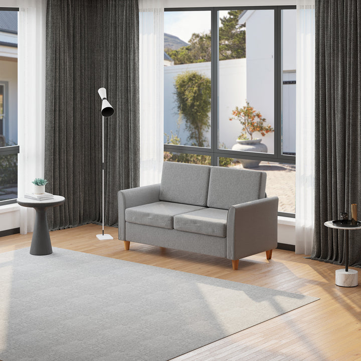 ® To-personers sofa | aftagelige hynder | hør, skum, gummitræ | lysegrå | 141 x 70 x 78 cm