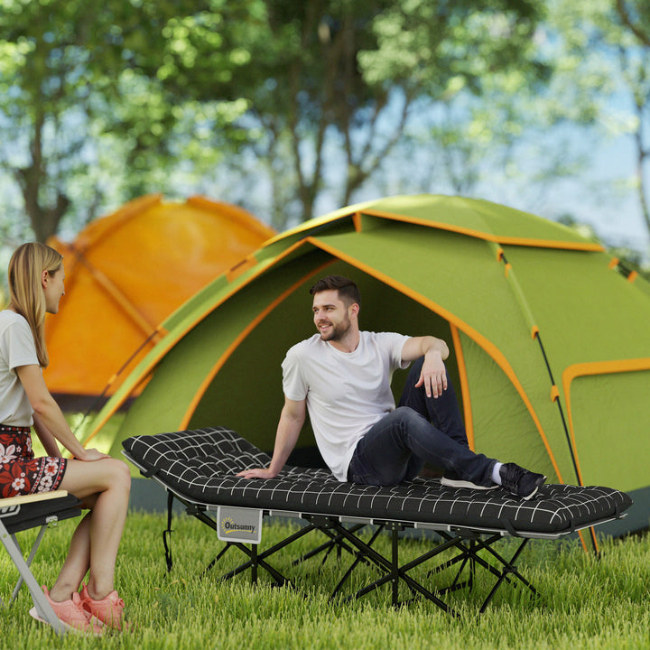 Sammenklappelig campingseng, feltseng med madras, ergonomisk, metalramme, sort