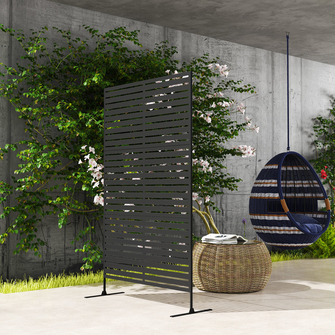 Udendørs metalrumdeler, lameldesign, dekorativ rumdeler til terrasse, have, balkon, sort